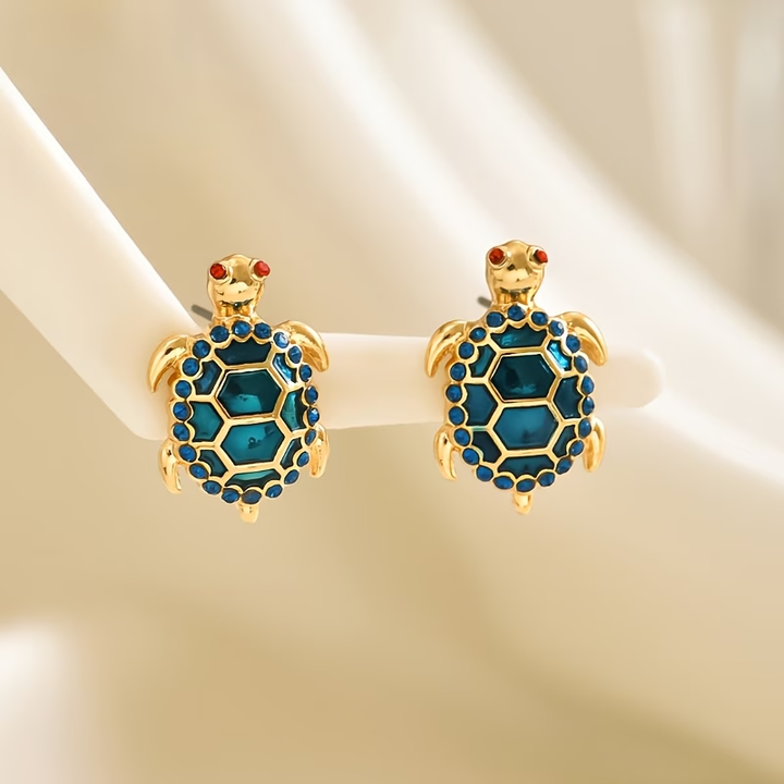 Blue Turtle Golden Stud Earrings