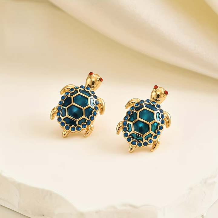 Blue Turtle Golden Stud Earrings