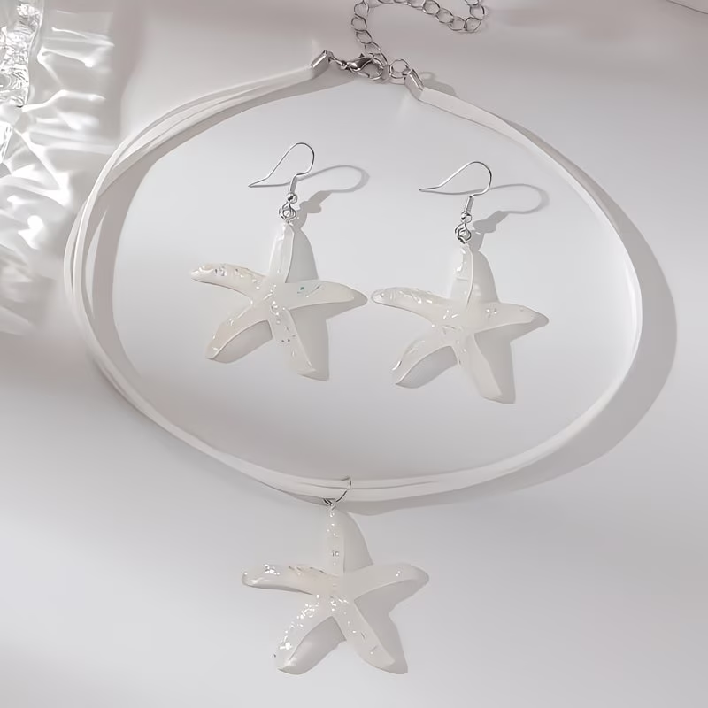 Blue Starfish Necklace + Earrings Set