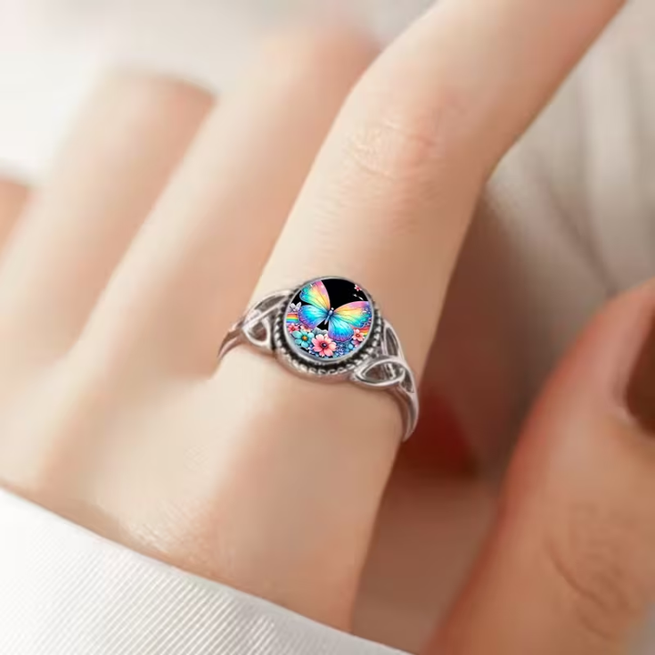 Colorful Butterfly Seal Silver Ring
