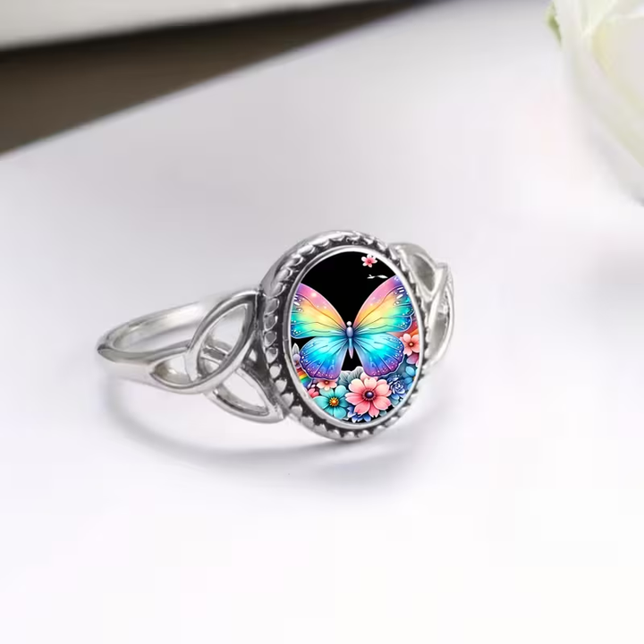 Colorful Butterfly Seal Silver Ring