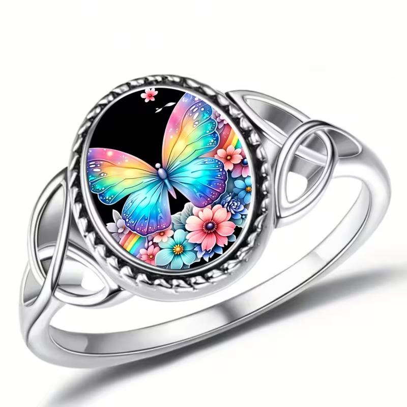 Colorful Butterfly Seal Silver Ring