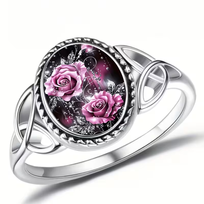 Rose Floral Seal Silver Ring