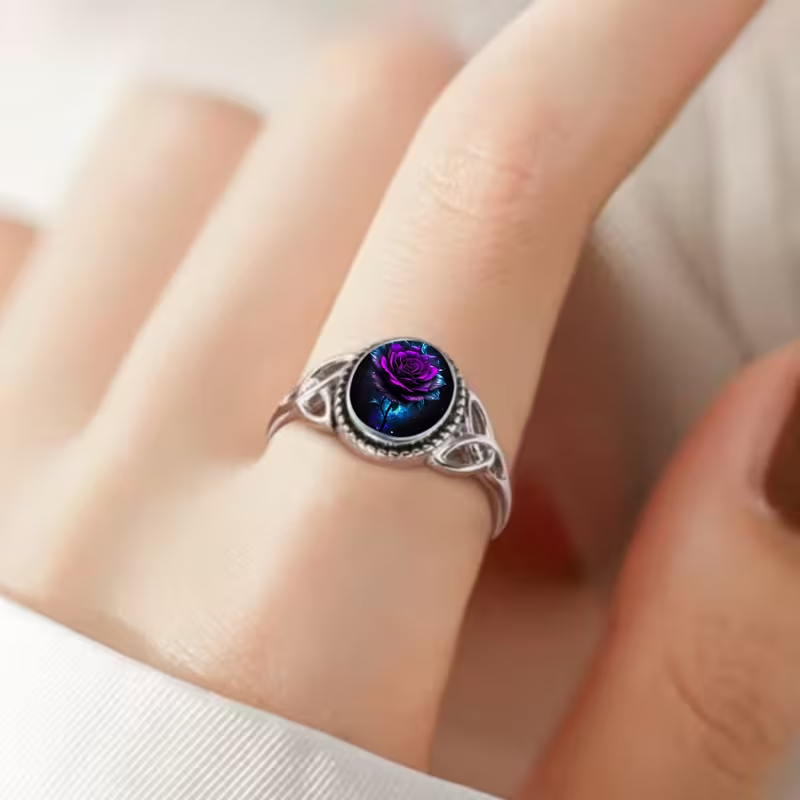Purple Rose Silver Ring