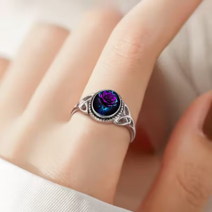 Purple Rose Silver Ring