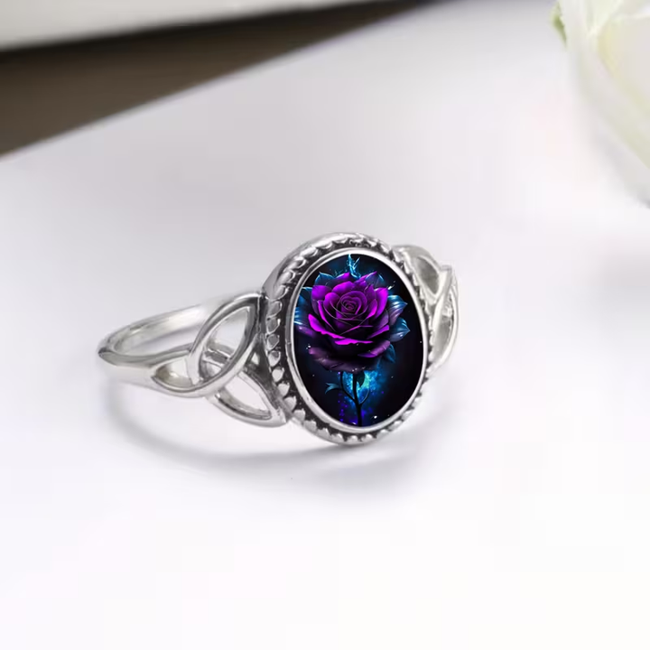 Purple Rose Silver Ring