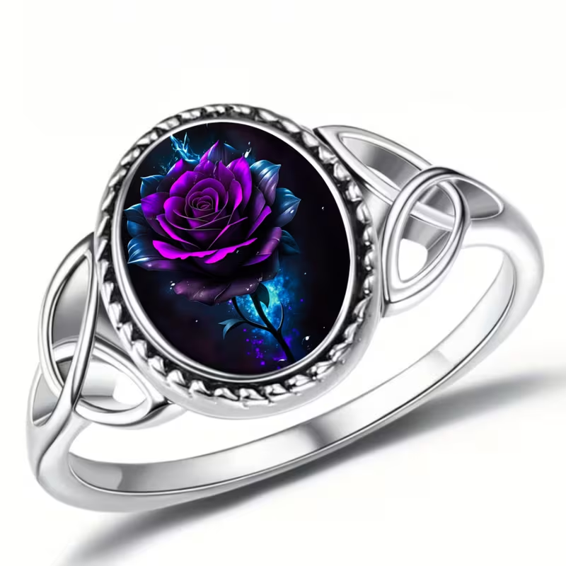 Purple Rose Silver Ring