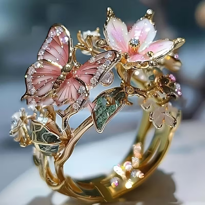 Nature Bright Butterfly Zirconia Ring