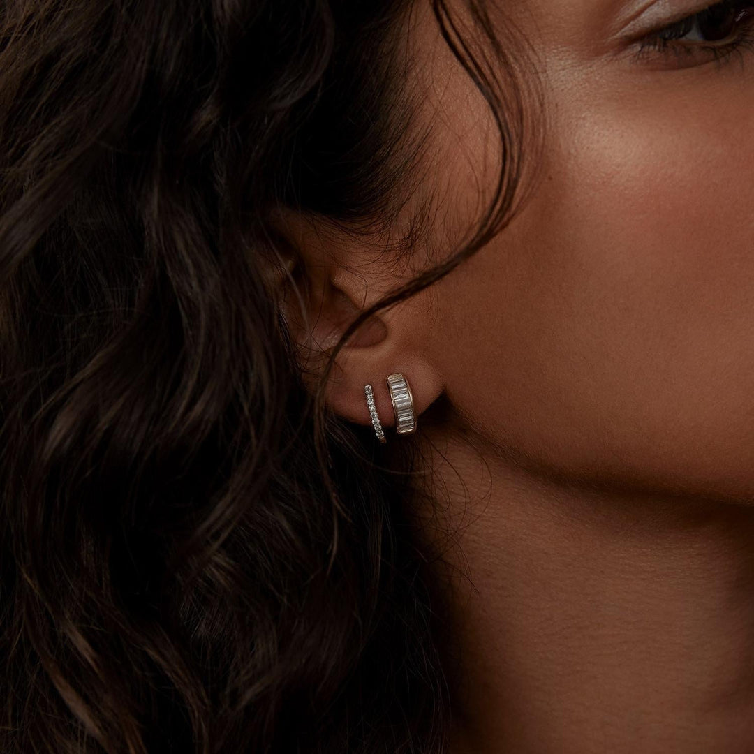 Bobbi Baguette Diamond Huggie Earrings