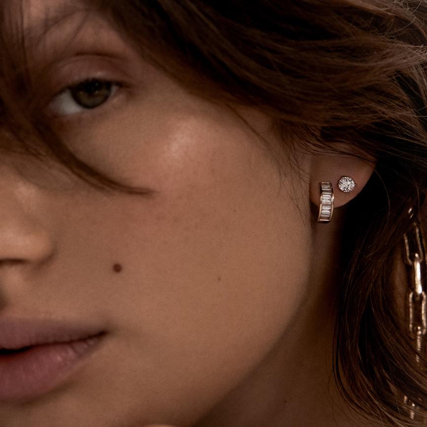 Bobbi Baguette Diamond Huggie Earrings