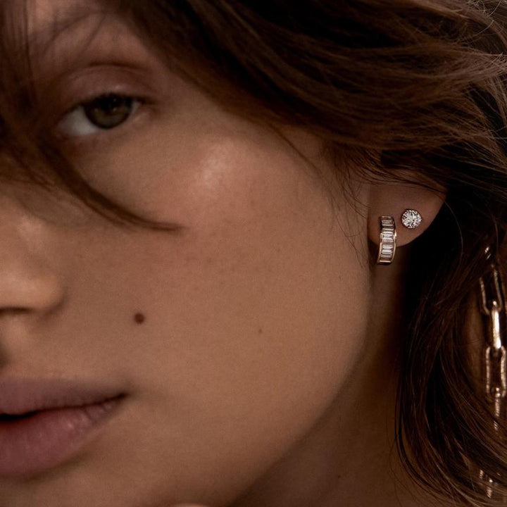 Bobbi Baguette Diamond Huggie Earrings
