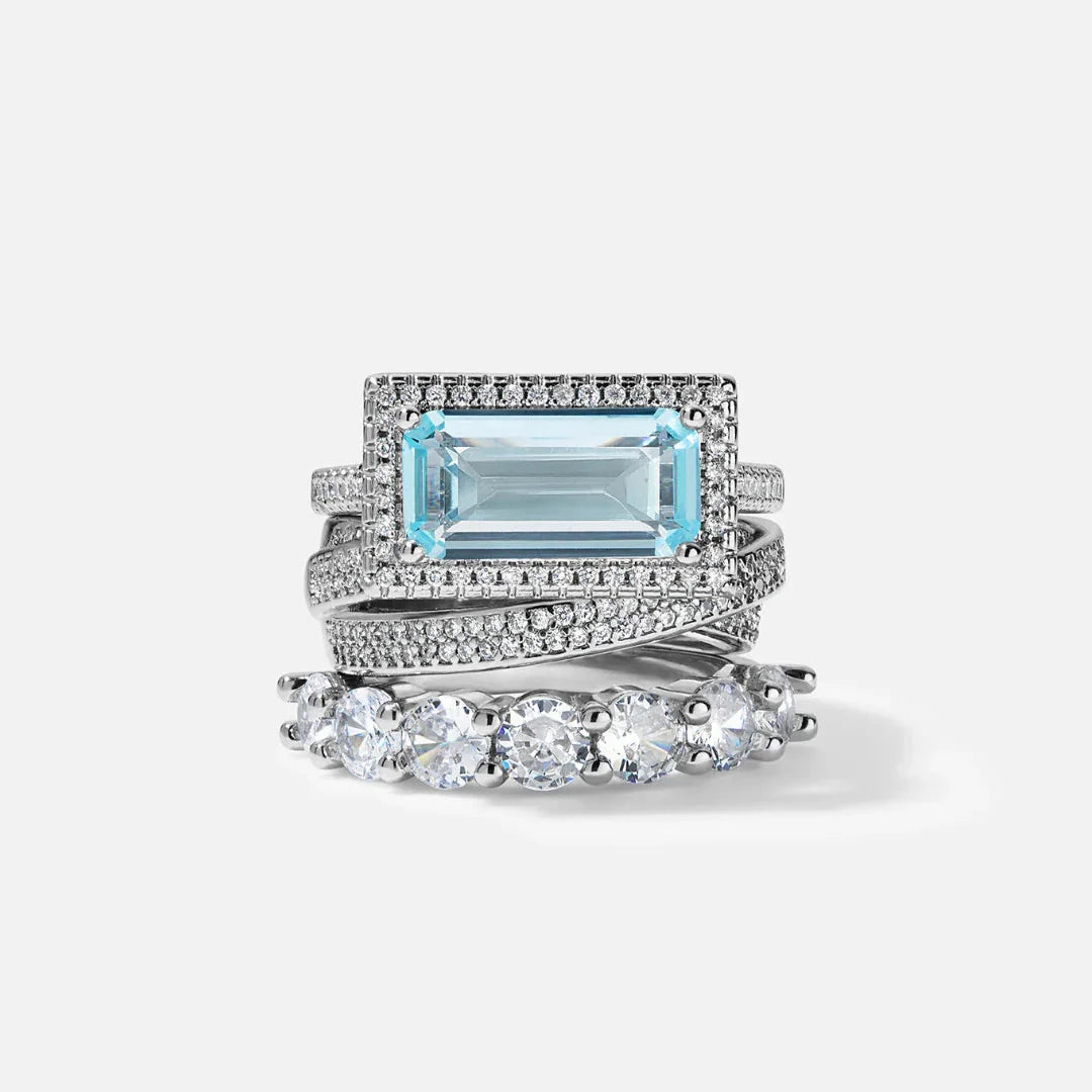 Vintage Silver Turquoise Glass Ring Set