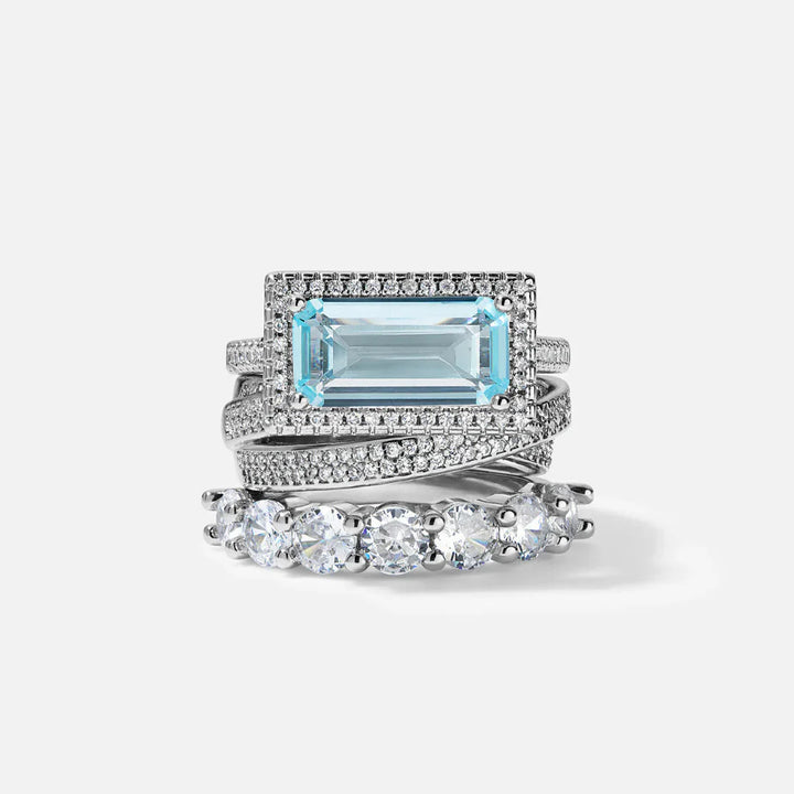 Vintage Silver Turquoise Glass Ring Set